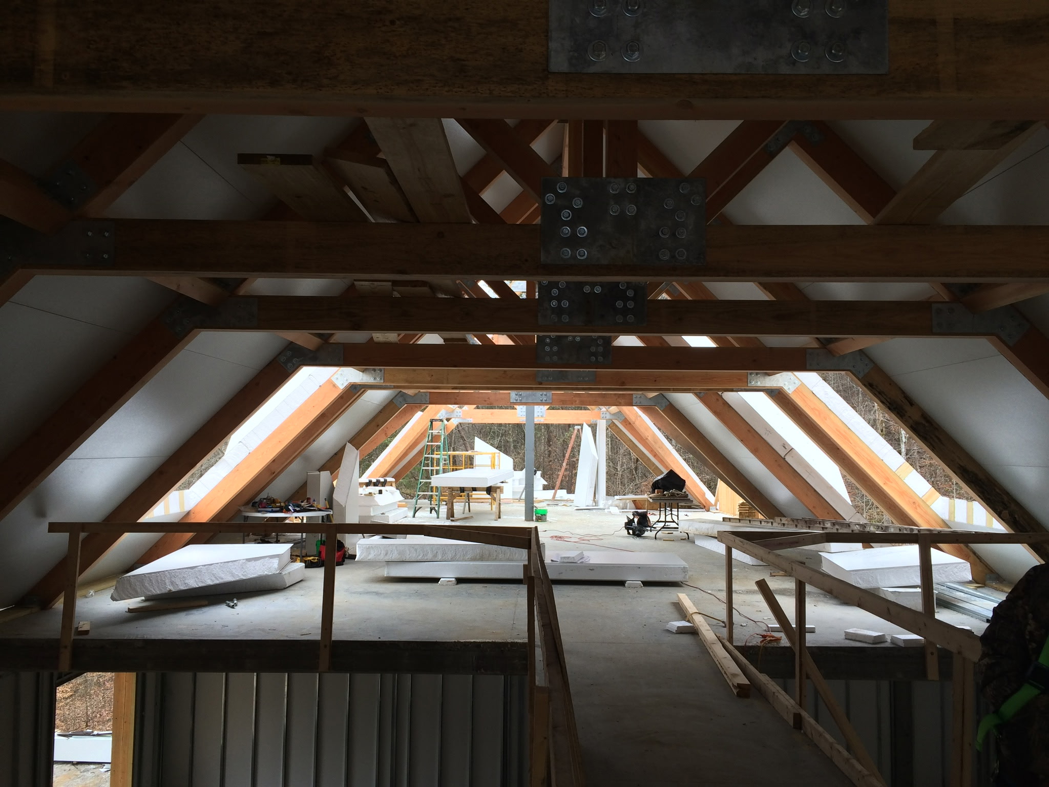 Interior view of detailed roof framing