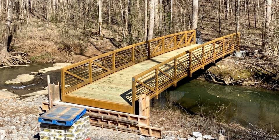 Timber bridge construction in progress